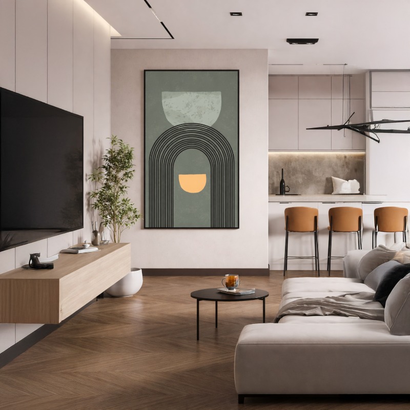 Quadro Canvas Abstract Arco Linear Minimalista