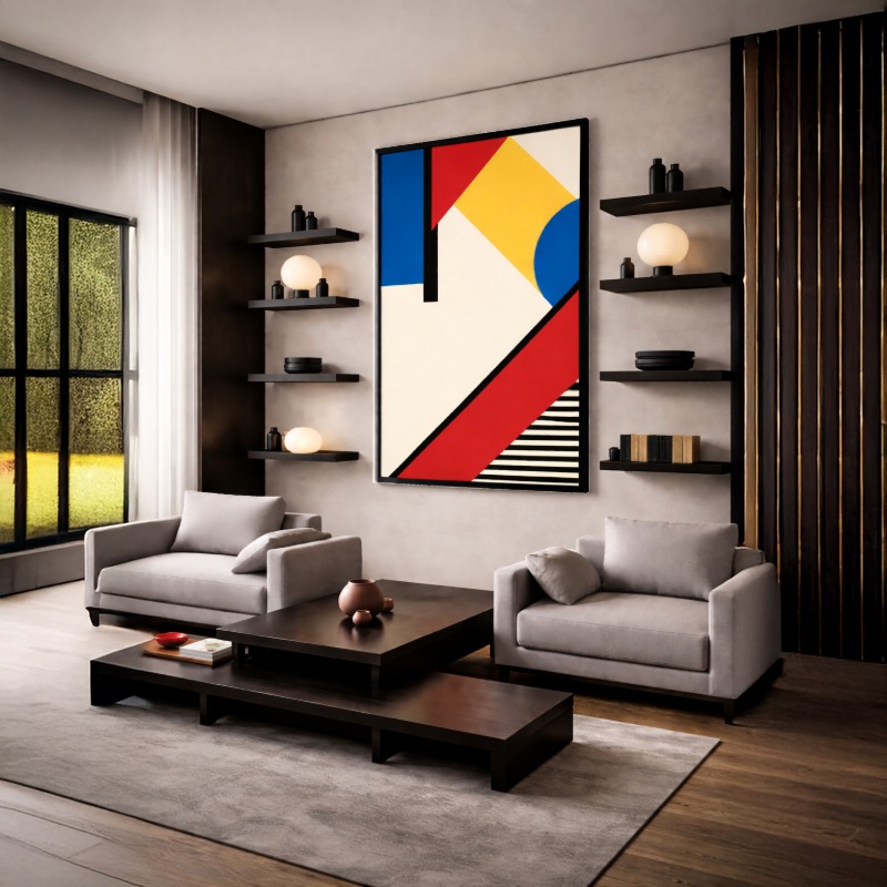 Quadro Canvas Abstrata Geométrica Bauhaus