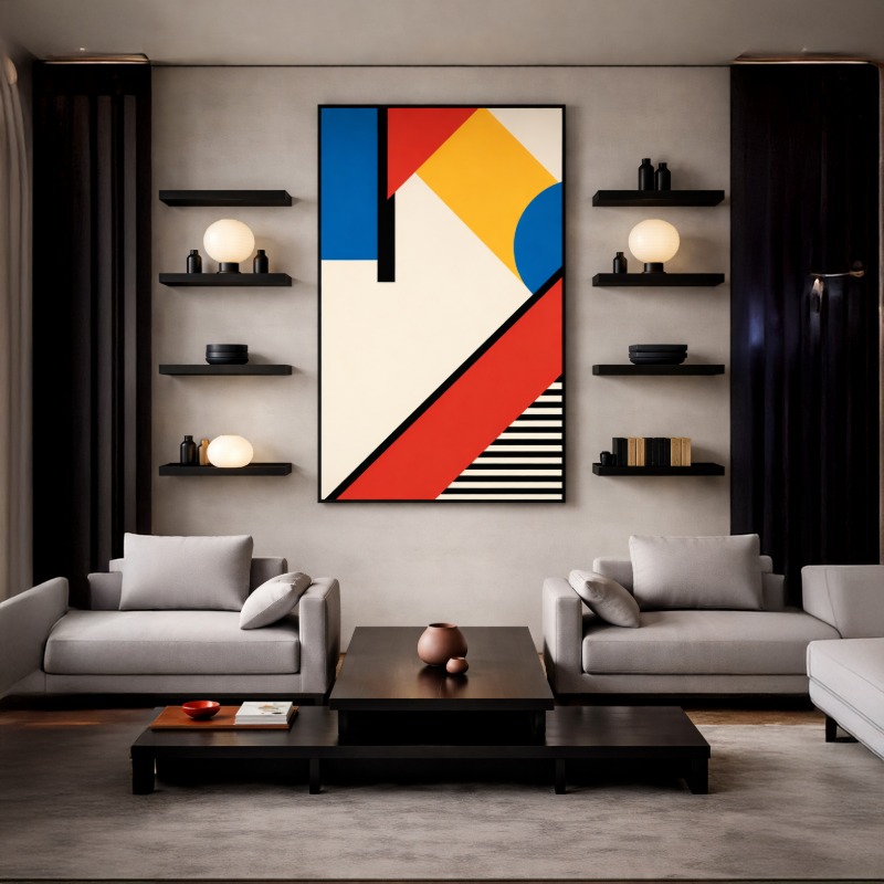 Quadro Canvas Abstrata Geométrica Bauhaus