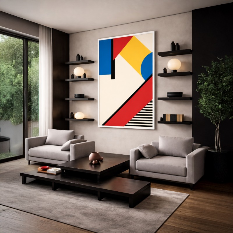 Quadro Canvas Abstrata Geométrica Bauhaus