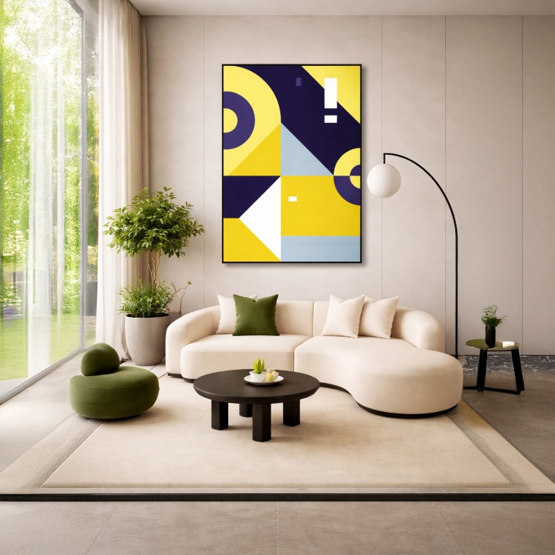 Quadro Canvas Abstrato Azul Amarelo
