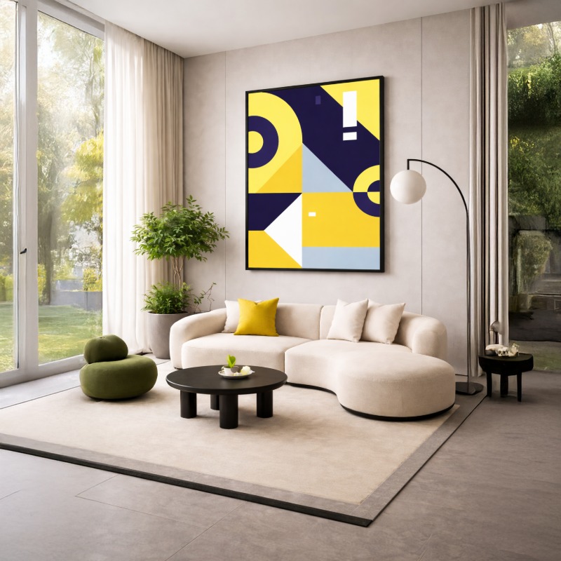 Quadro Canvas Abstrato Azul Amarelo