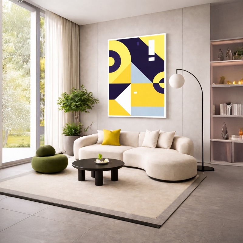 Quadro Canvas Abstrato Azul Amarelo