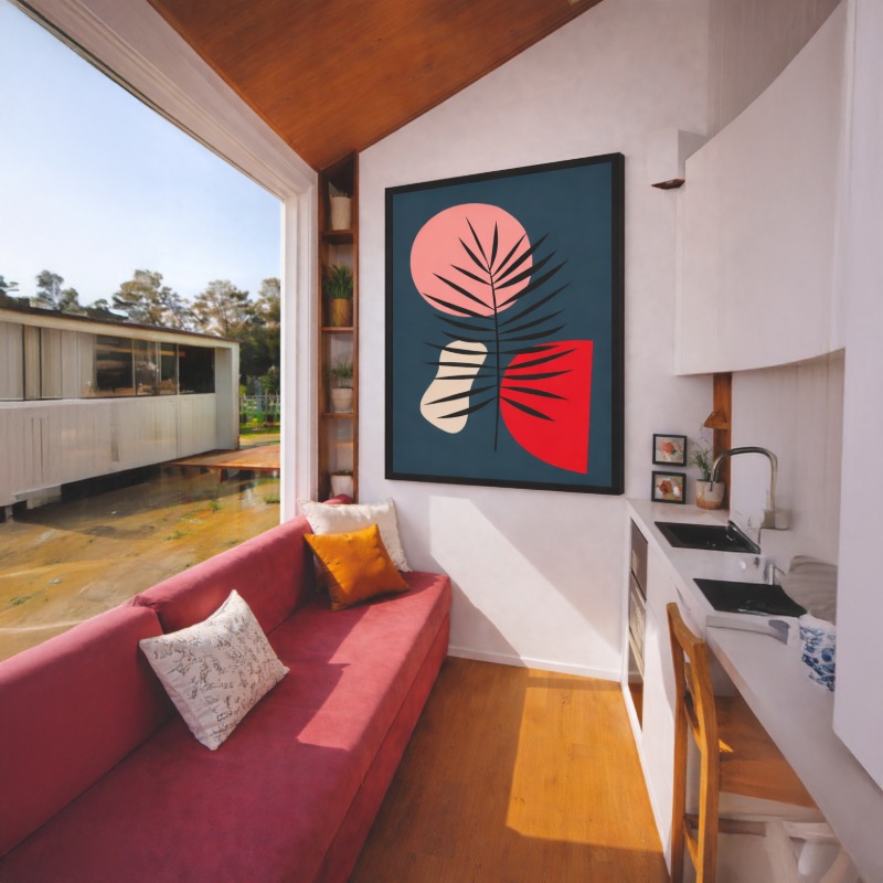Quadro Canvas Abstrato Folha Boho Rosa