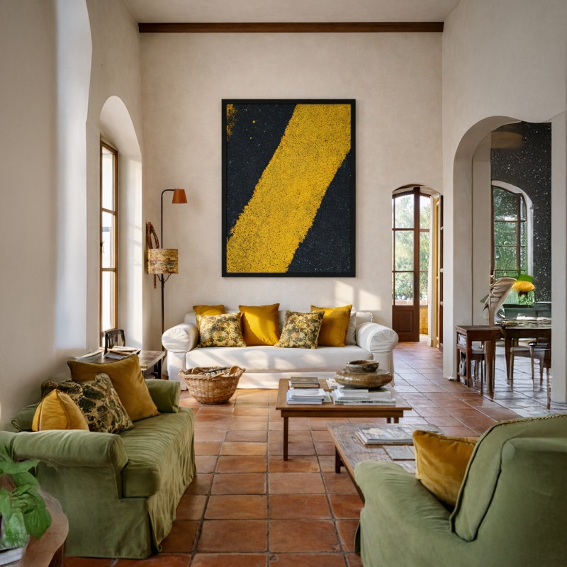 Quadro Canvas Abstrato Marcação Rodoviária Amarela