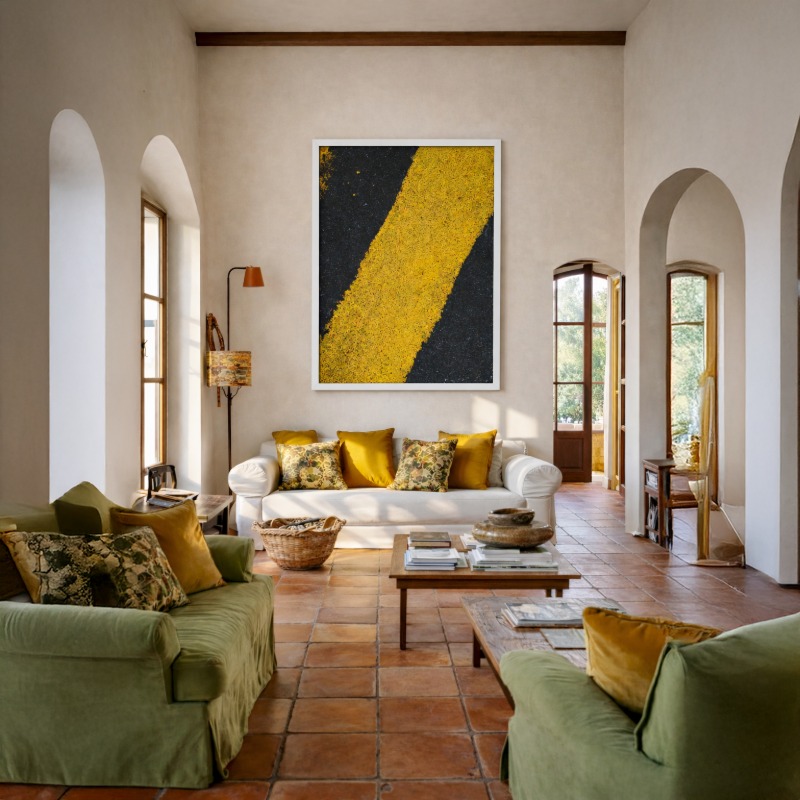 Quadro Canvas Abstrato Marcação Rodoviária Amarela