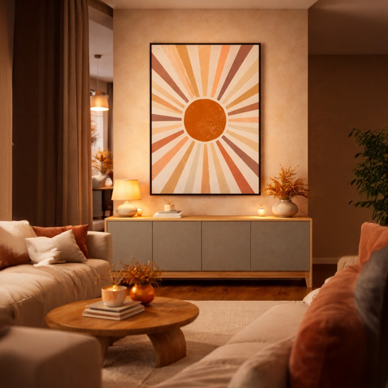 Quadro Canvas Abstrato Sol Boho