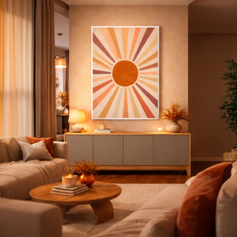 Quadro Canvas Abstrato Sol Boho