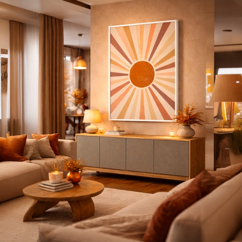 Quadro Canvas Abstrato Sol Boho