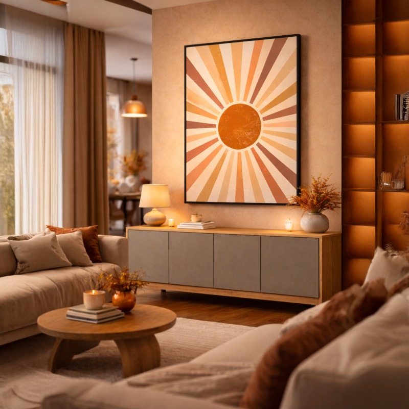 Quadro Canvas Abstrato Sol Boho