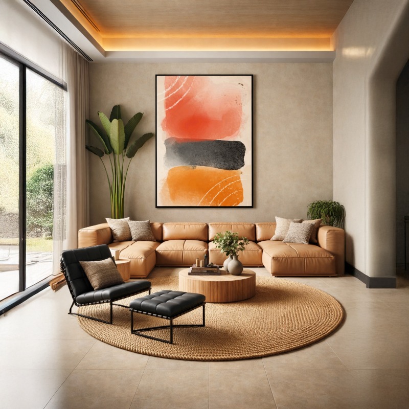 Quadro Canvas Abstrato Tons Laranja Vermelho e Preto