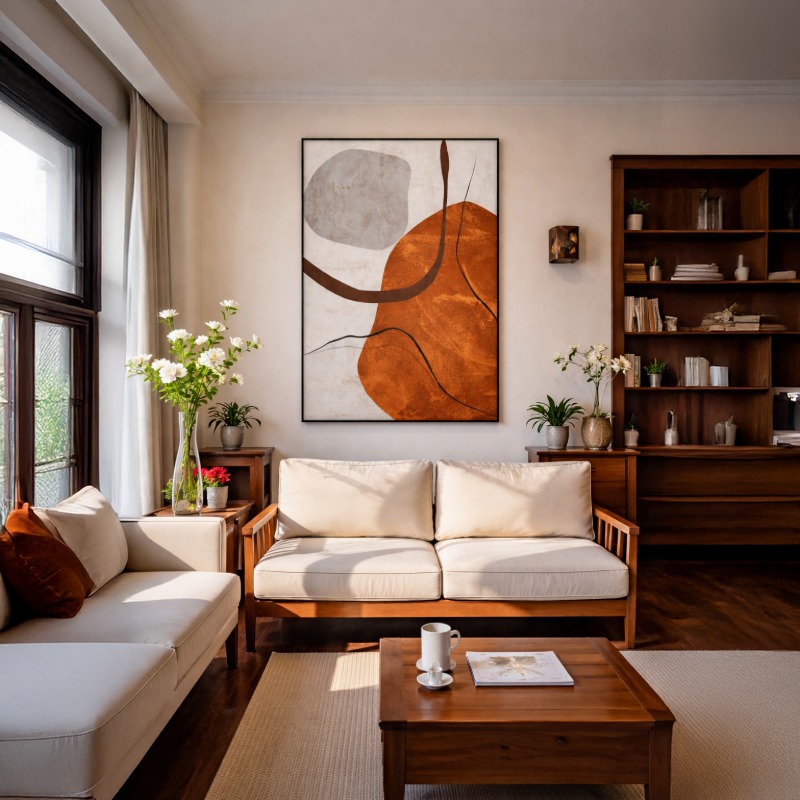 Quadro Canvas Arte Contemporânea Marrom Telha Bege