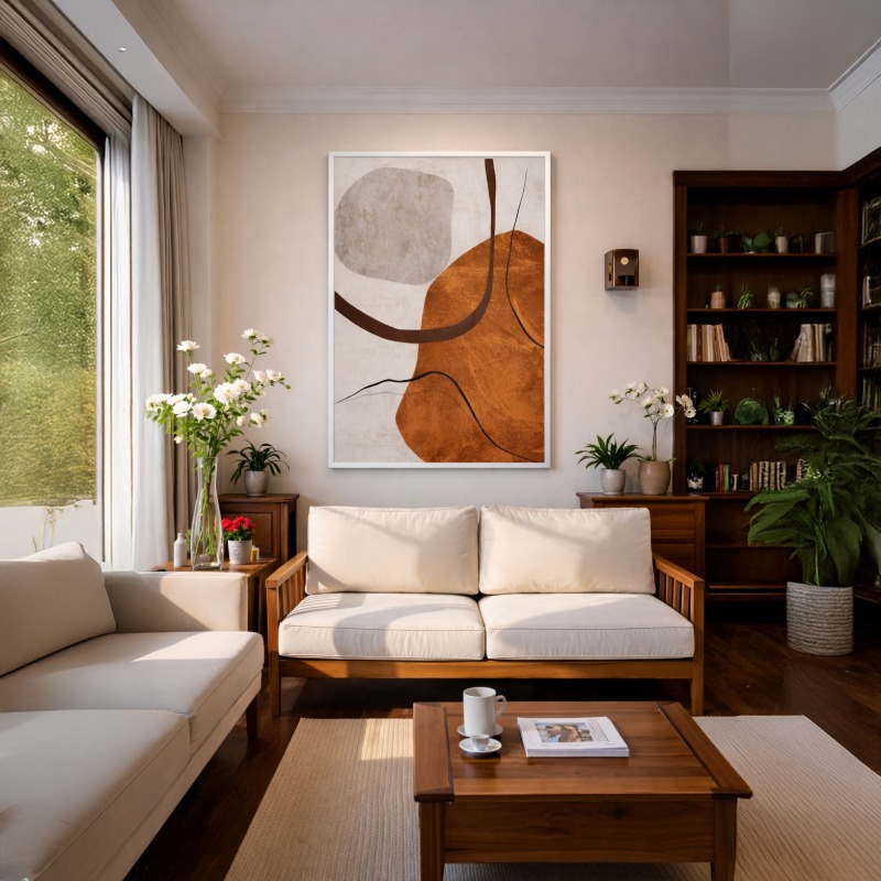 Quadro Canvas Arte Contemporânea Marrom Telha Bege