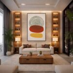 Quadro Canvas Boho Folha Vermelho Amarelo Espiral
