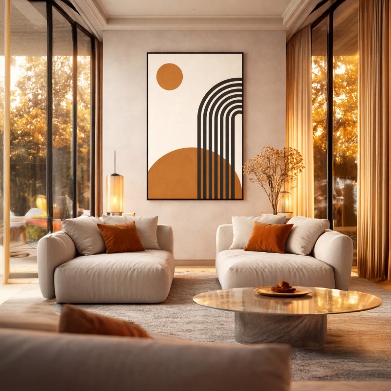 Quadro Canvas Círculo Faixa Marrom Bege