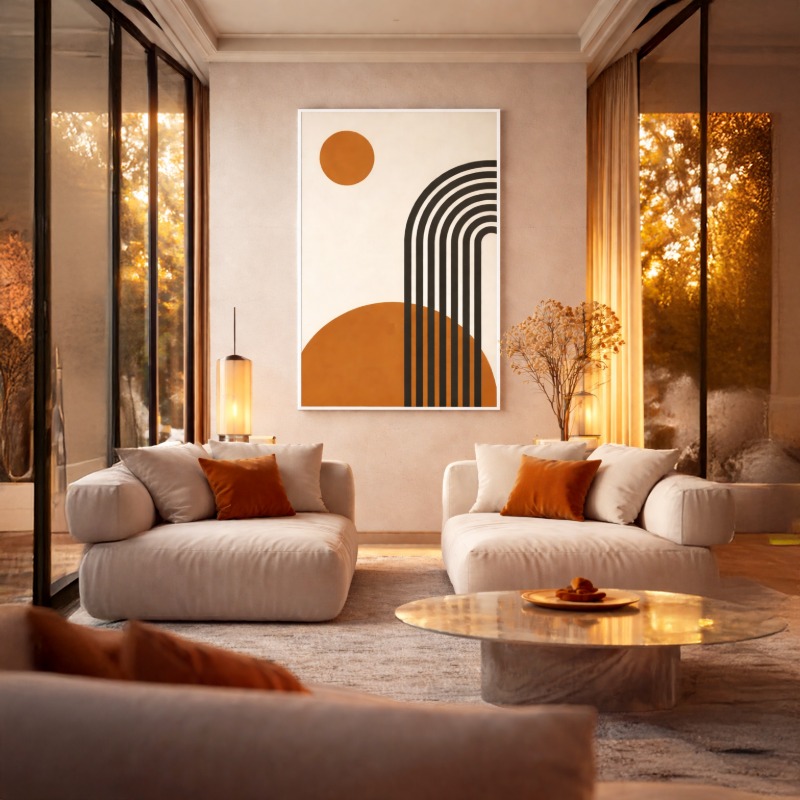 Quadro Canvas Círculo Faixa Marrom Bege