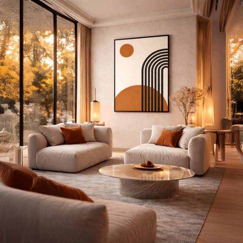 Quadro Canvas Círculo Faixa Marrom Bege