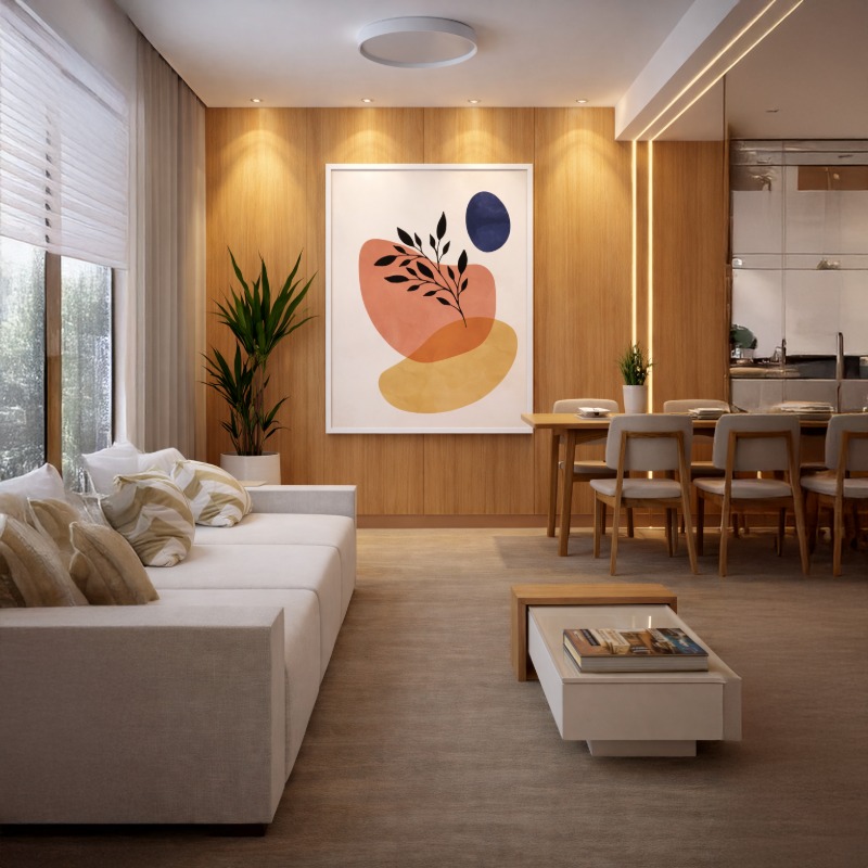 Quadro Canvas Folhagem Botânica Fundo Rosa