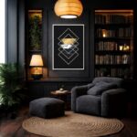 Quadro Canvas Geométricos Preto Dourado Mármore