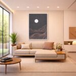 Quadro Canvas Linear Minimalista de Lua e Colinas