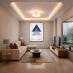 Quadro Canvas Triângulo Azul Dourado