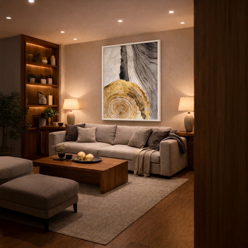 Quadro Canvas Tronco Círculos Dourados