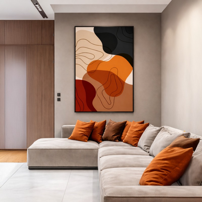 Quadro Canvas Abstrato Formas Tons de Marrom e Bege