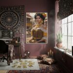 Quadro Decorativo Cigana Com Pote De Ouro - 70x50cm