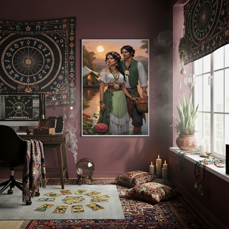 Quadro Decorativo Ciganos Ao Pôr Do Sol - 70x50 cm