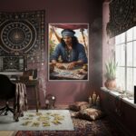Quadro Decorativo Homem Cigano Lendo Tarot - 70x50 cm