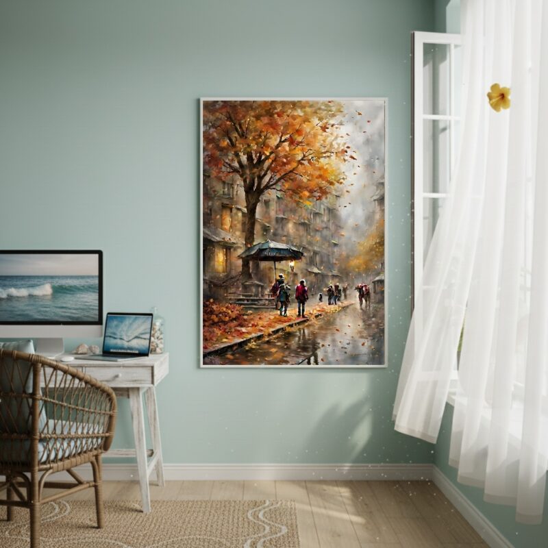 Quadro Decorativo Outono Na Cidade - 70x50cm