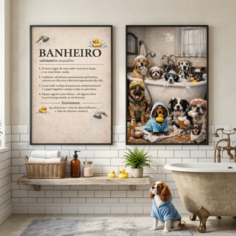 Kit 2 Quadros Banheiro Cachorrinhos Definição