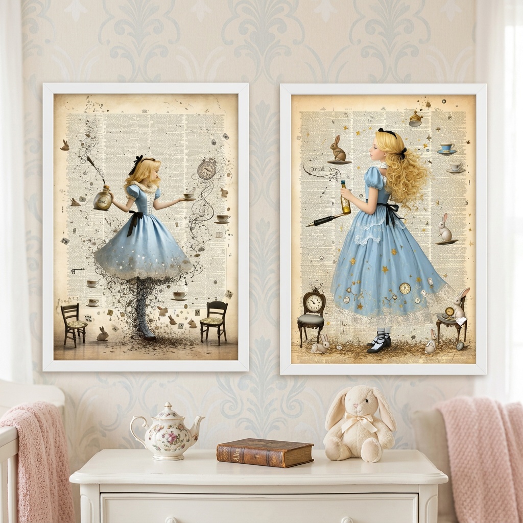 Kit 2 Quadros Decorativos Vintage Alice