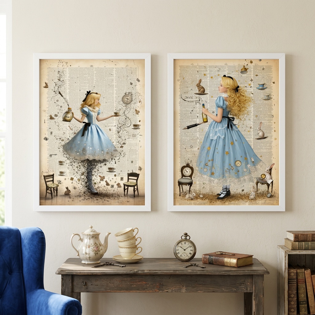 Kit 2 Quadros Decorativos Vintage Alice