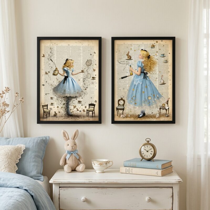 Kit 2 Quadros Decorativos Vintage Alice