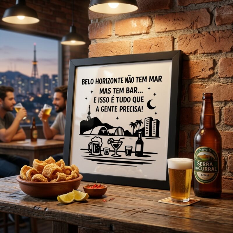 Quadro BH Não Tem Mar Mas Tem Bar - 33x33 Cm