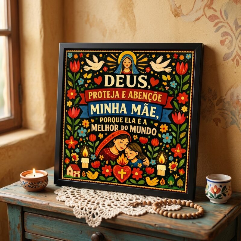 Quadro Benção Para Minha Mãe Querida - 33x33 Cm