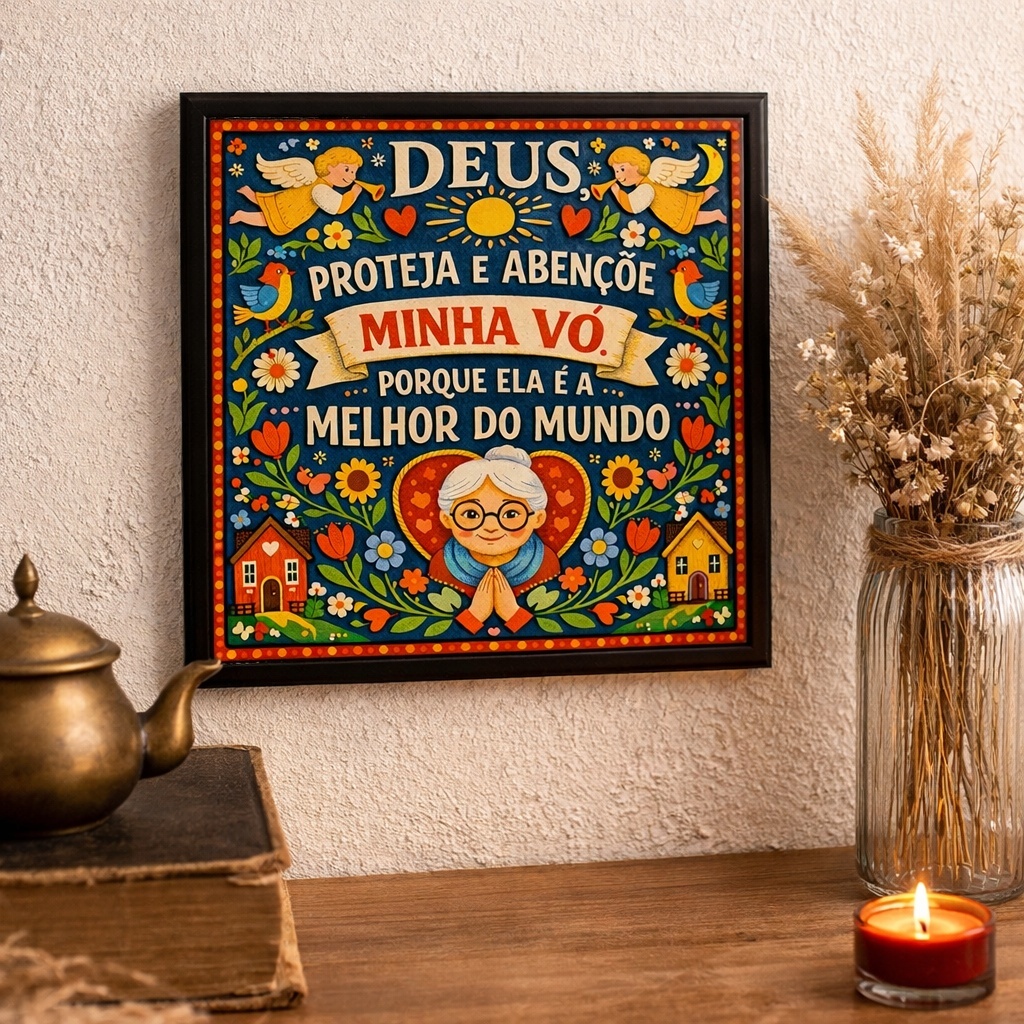 Quadro Benção Para Minha Vó Querida - 33x33 Cm
