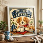 Quadro But First Coffee Cachorrinho - 33x33 Cm