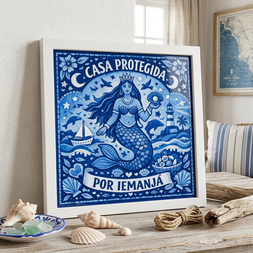 Quadro Casa Protegida Por Iemanjá - 33x33 Cm