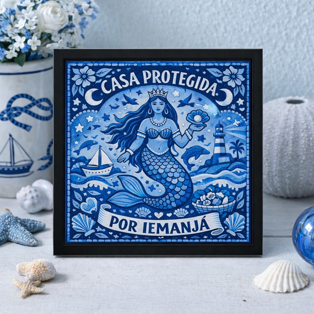 Quadro Casa Protegida Por Iemanjá - 33x33 Cm