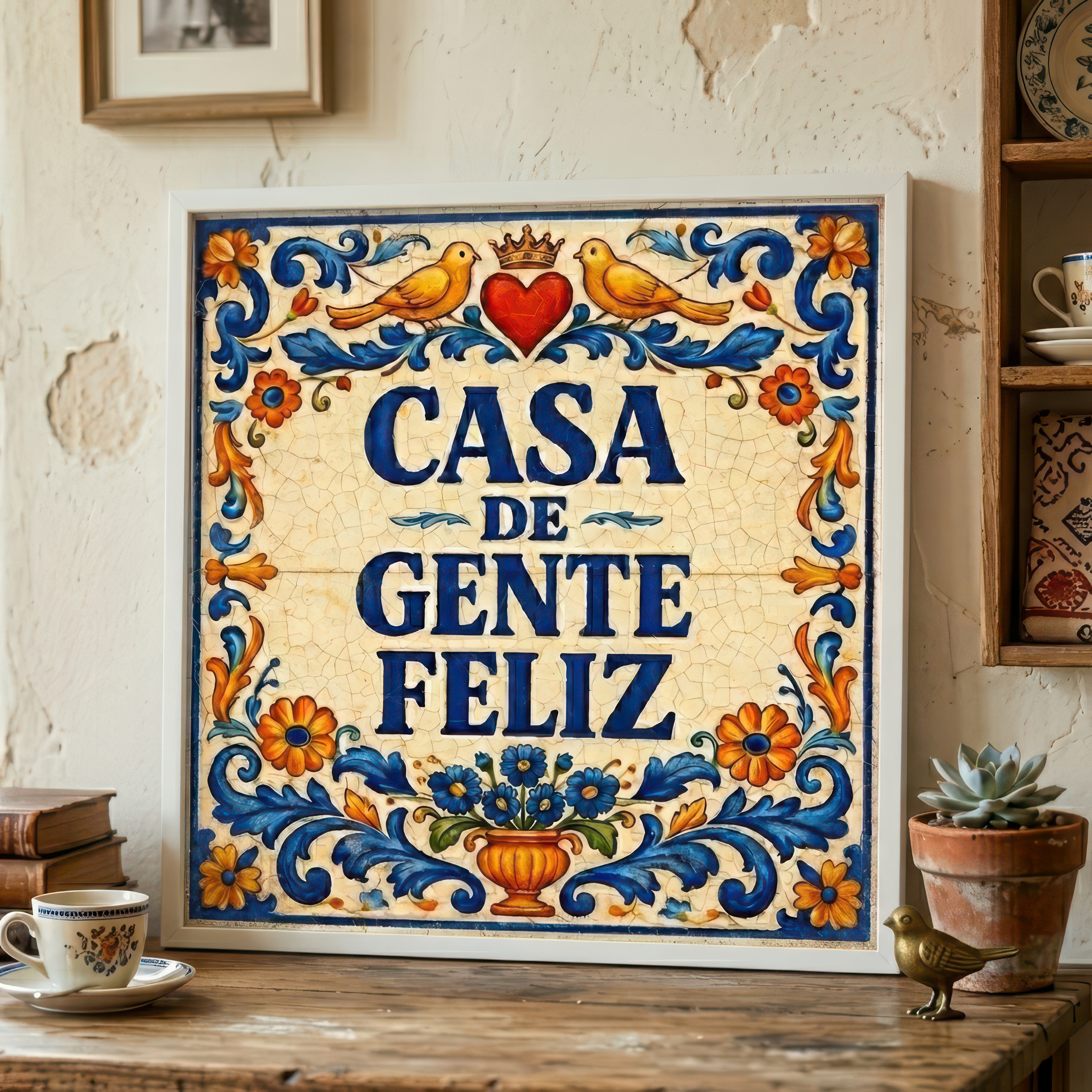 Quadro Casa de Gente Feliz - 33x33 Cm