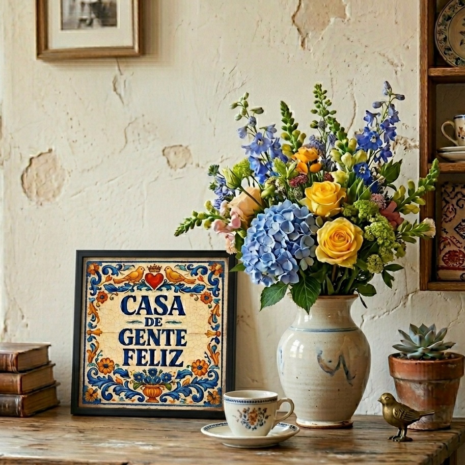 Quadro Casa de Gente Feliz - 33x33 Cm