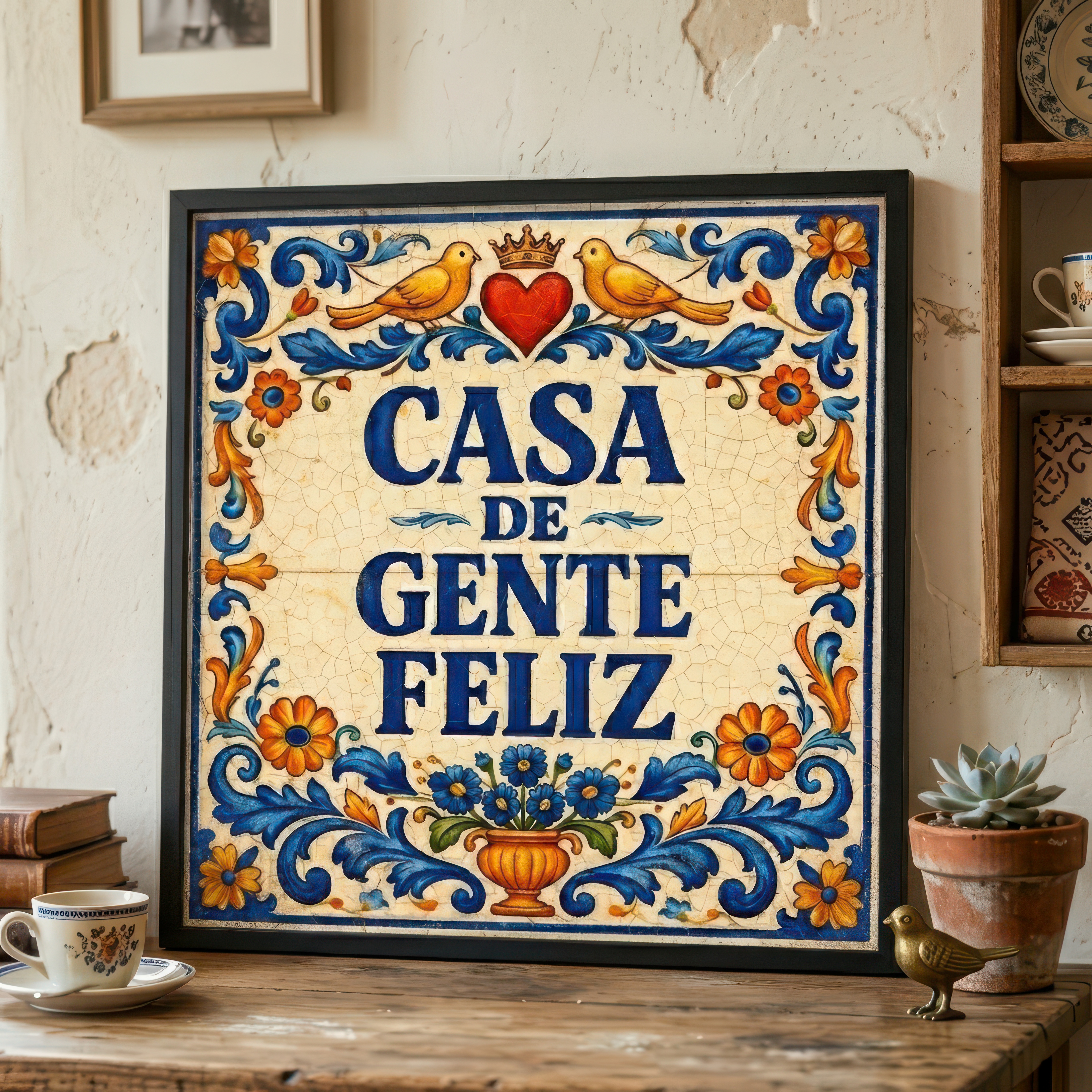 Quadro Casa de Gente Feliz - 33x33 Cm