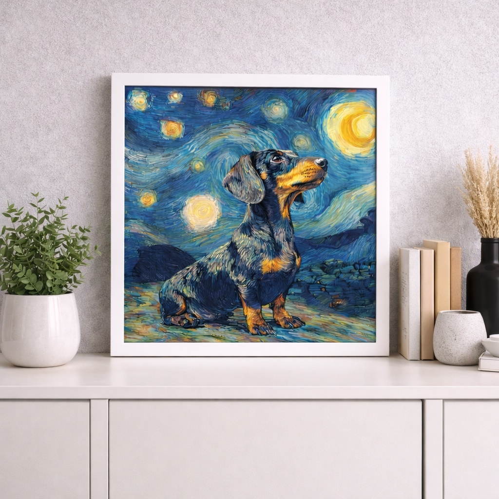 Quadro Dachshund Van Gogh - 33x33 Cm