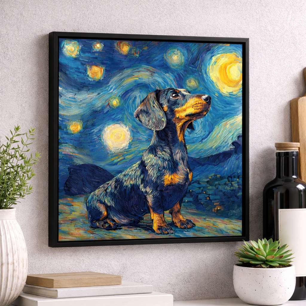 Quadro Dachshund Van Gogh - 33x33 Cm