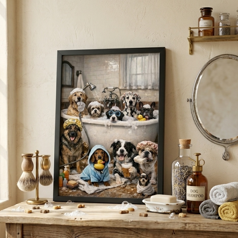 Quadro Decorativo Banheiro Cachorrinhos
