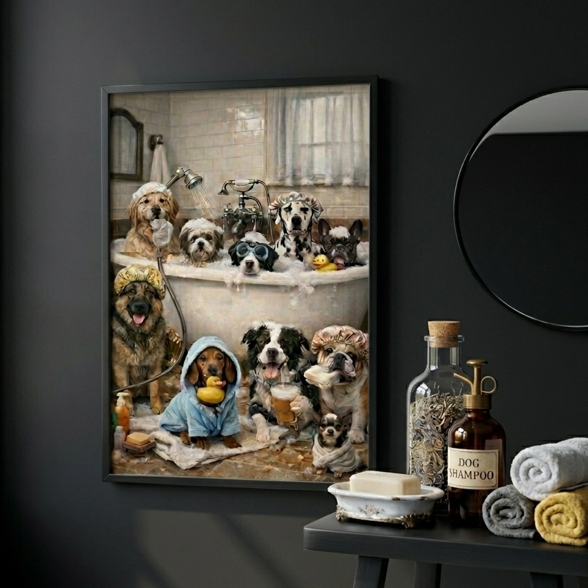 Quadro Decorativo Banheiro Cachorrinhos