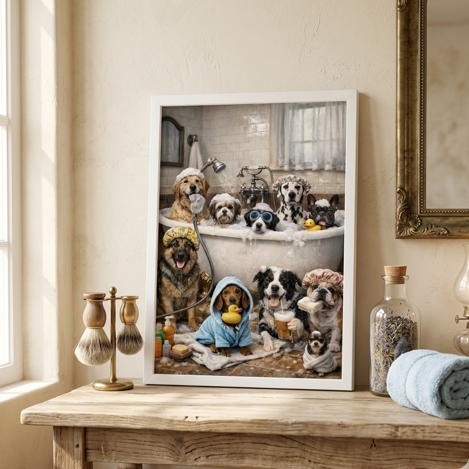 Quadro Decorativo Banheiro Cachorrinhos