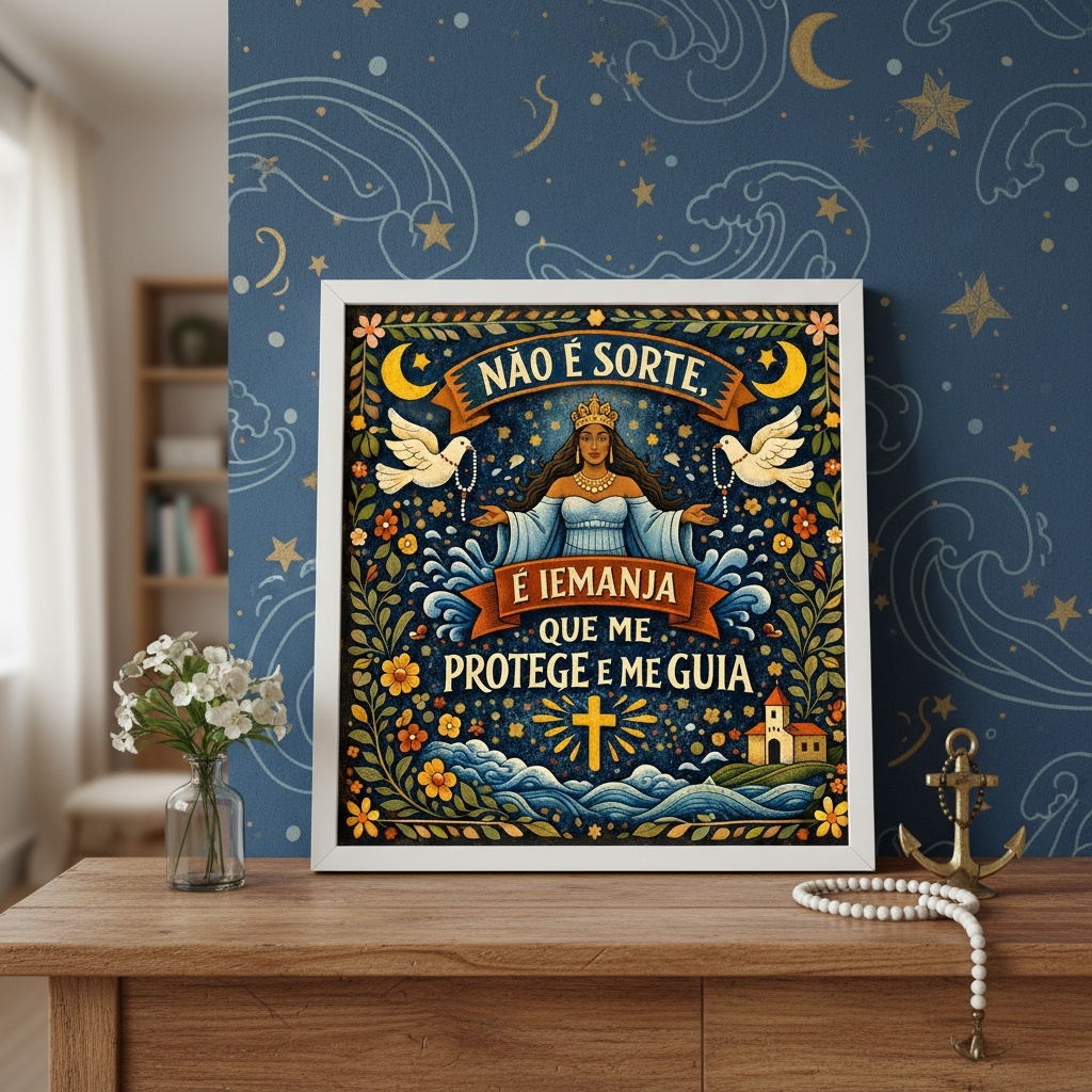 Quadro Iemanjá Proteção e Fé - 33x33 Cm